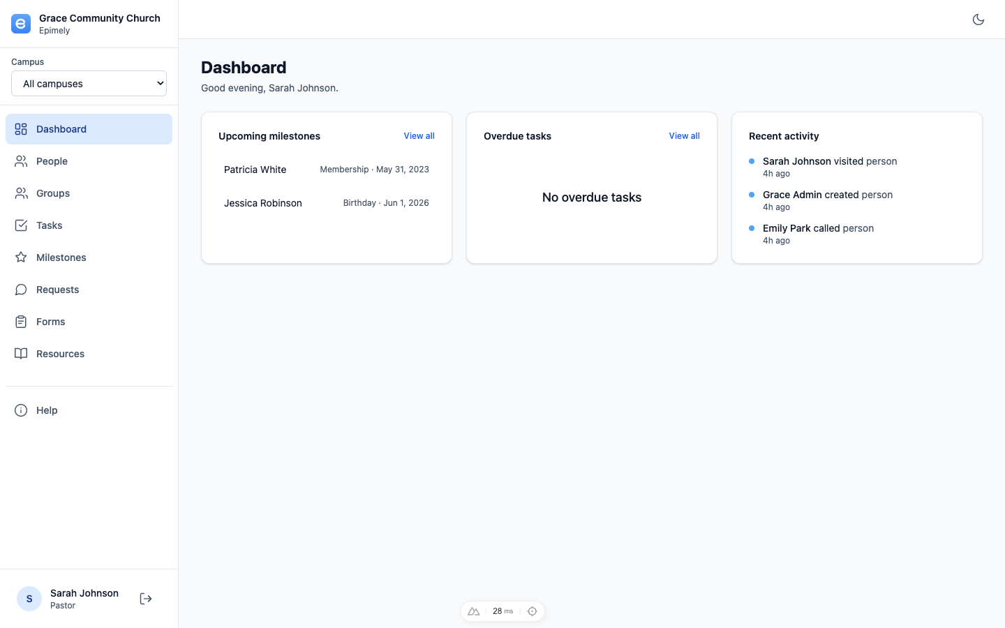 Dashboard in Epimely