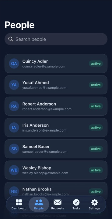 Epimely on iPhone -- the people directory